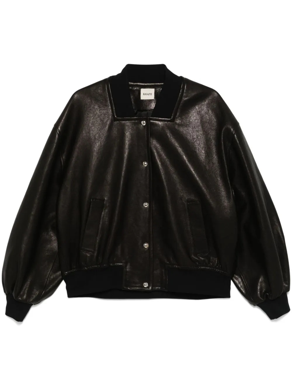 Khaite Spence Leather Bomber Jacket In Black