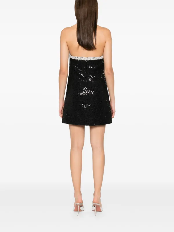 Self-Portrait Bouclé pearl-trim Mini Dress | Black | FARFETCH