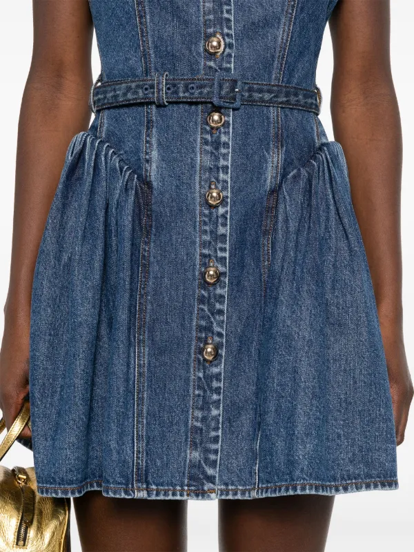 Self-Portrait Flared Denim Mini Dress | Blue | FARFETCH JO