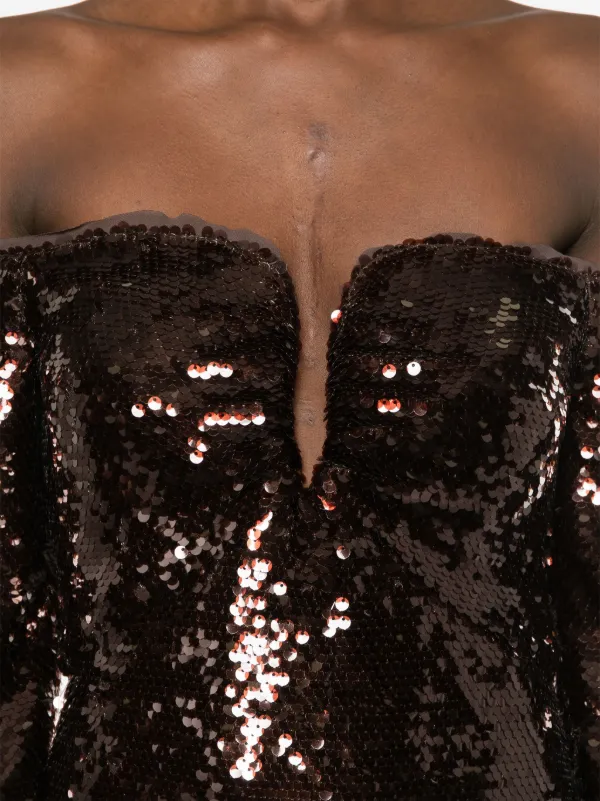 Self-Portrait Sequin off-shoulder Maxi Dress Brown FARFETCH MY