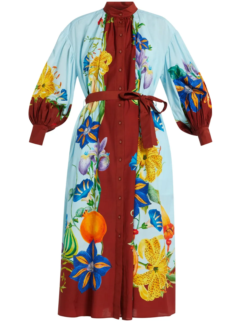 Alemais Dahlia Printed Cotton-blend Midi Shirt Dress In Blue