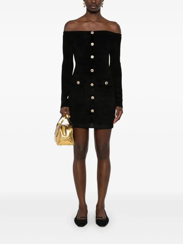 self portrait melange knit mini dress Self-Portrait Chenille | Black same_day_delivery