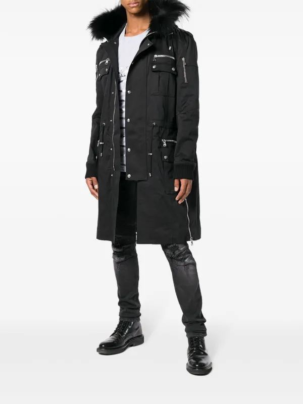 BALMAIN ブラックコート Balmain エコファートリム パーカーコート | ブラック | FARFETCH JP
