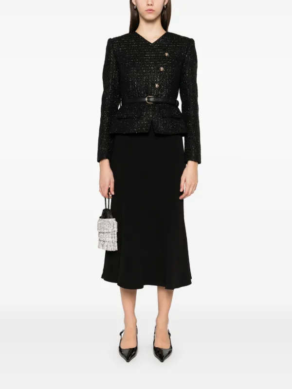 Self-Portrait|DRESSES (BOUCLE ASYMMETRIC MIDI DRESS (RS Self-Portrait Bouclé Asymmetric Midi Dress | Black | FARFETCH CA