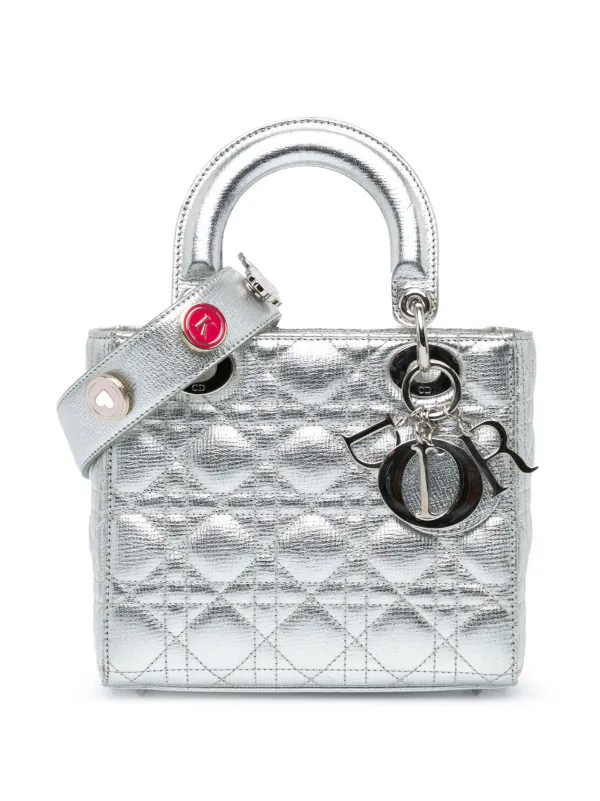 Christian Dior Pre Owned 2017 Small Metallic Grained Calfskin Cannage My ABCDior Lady Dior Satchel Silver FARFETCH TR