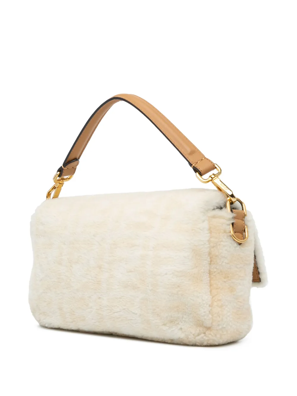 Pre-owned Fendi 2010-2023 Small Zucca Shearling Baguette Satchel In Brown
