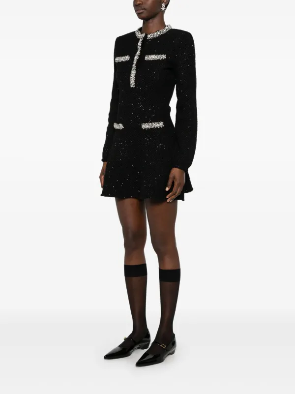 green emerald velvet dress Interstella Sequin Long Sleeve Mini Dress Black main image 0