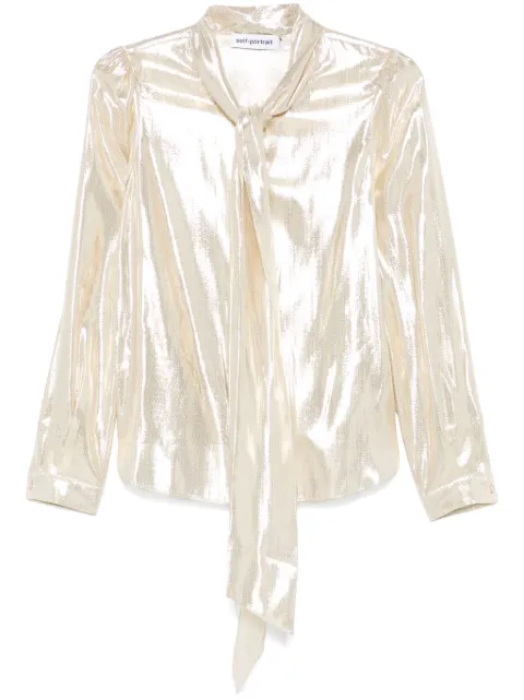 Self-Portrait metallic pussy-bow blouse