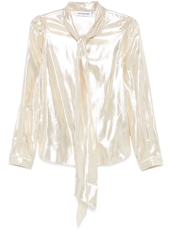 yellow pussybow blouse