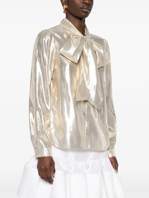 yellow pussybow blouse