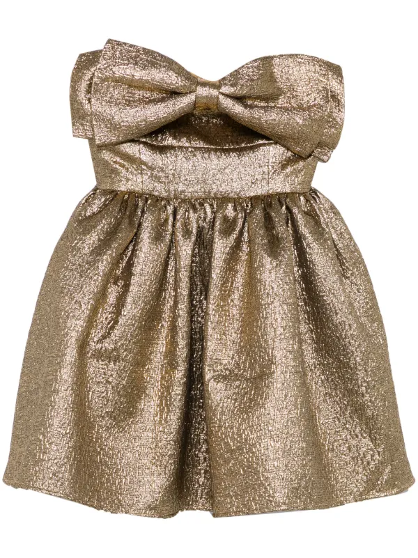 knee length dresses for ladies Gold Metallic Mini Dress with Rosette Detail S / Gold main image 1