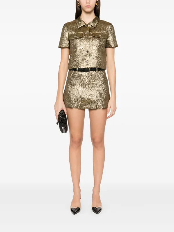 Self-Portrait Metallic Jacquard Skort | Gold | FARFETCH