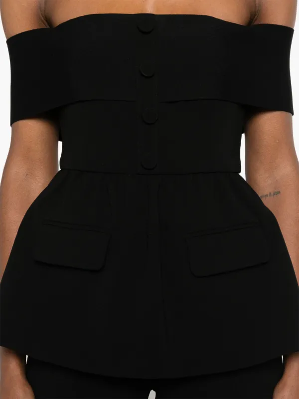 Self-Portrait Crepe off-shoulder Jumpsuit | Black | FARFETCH