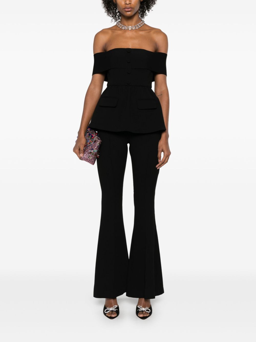 Self-Portrait crepe off-shoulder jumpsuit - Zwart