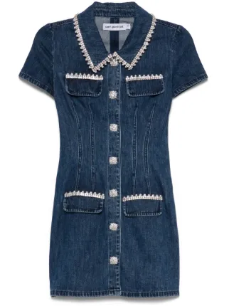 Self-Portrait Collared Denim Mini Dress | Blue | FARFETCH