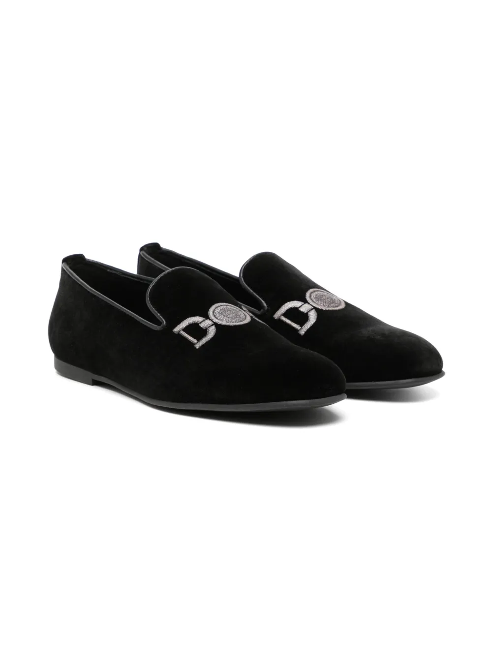 Versace Kids velvet loafers Zwart