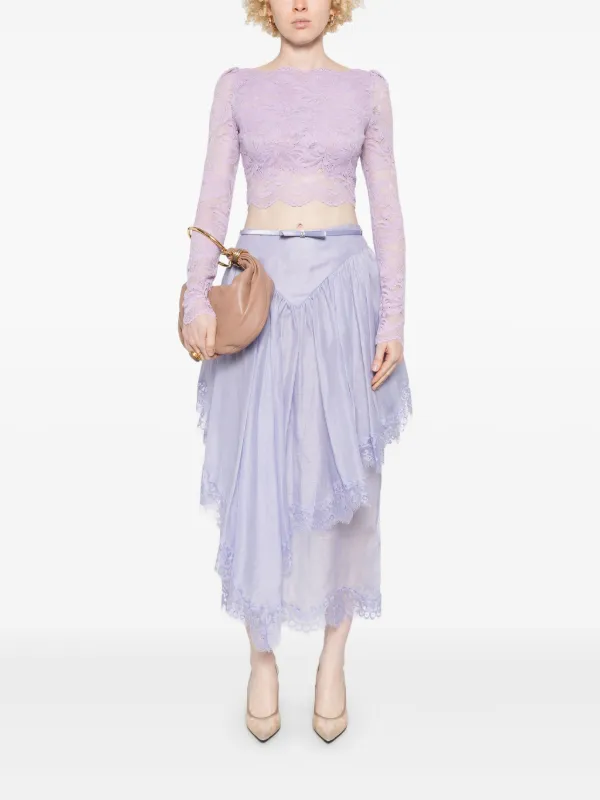 ZIMMERMANN Crush Lace Midi Skirt | Purple | FARFETCH