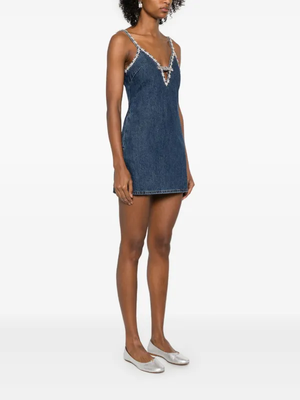 Self-Portrait Strappy Denim Mini Dress | Blue | FARFETCH
