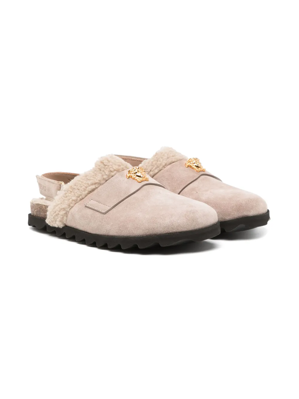 Versace Kids suede slippers Neutrals