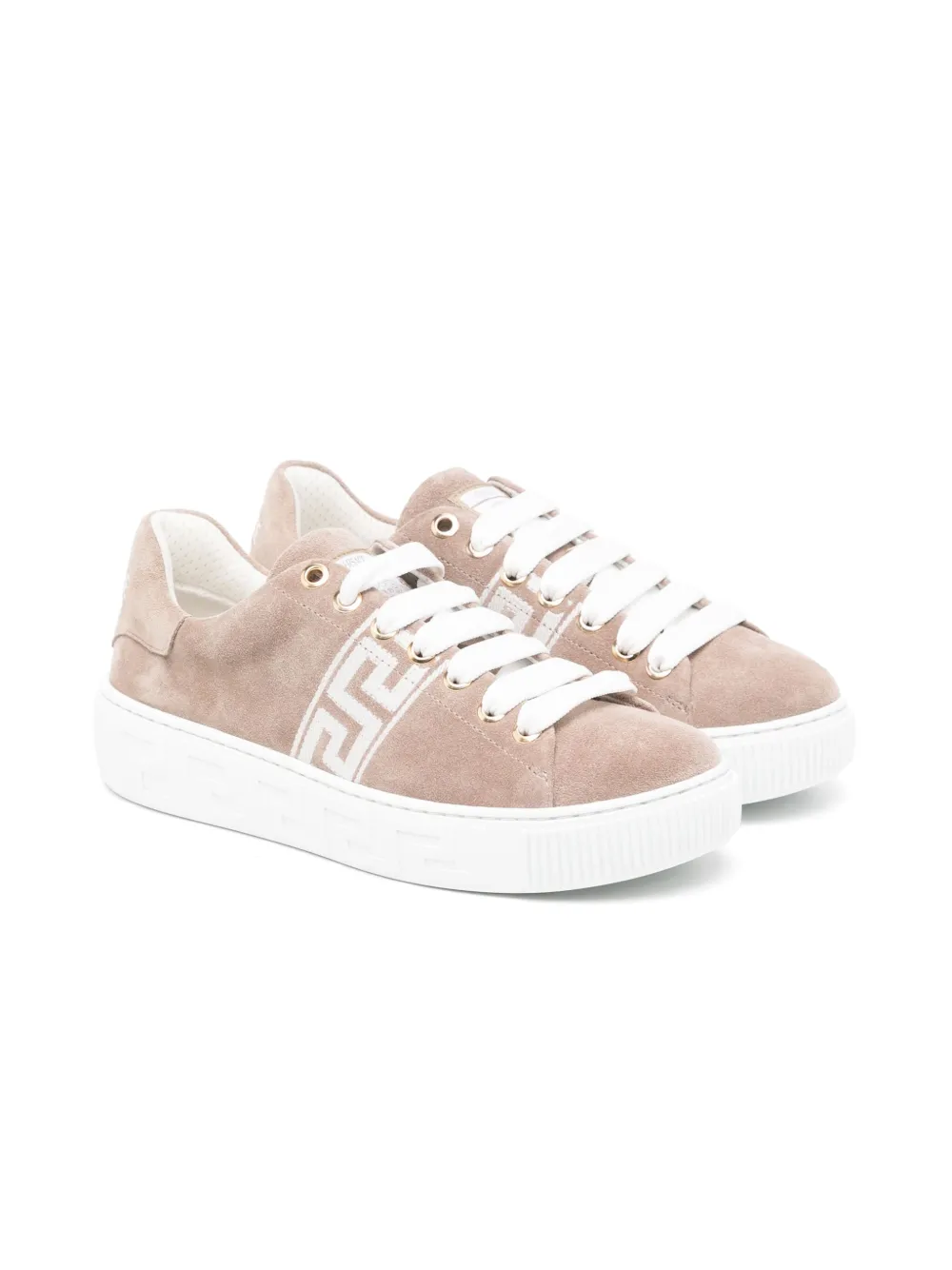 Versace Kids embroidered trainer Brown