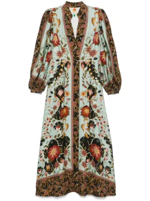 farm rio palermo long-sleeve belted midi dress Palermo Long-Sleeve Belted Midi Dress