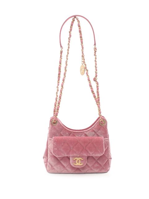 Cheap HOT SALE CHANEL 2021-2023 Small Quilted Velvet Wavy CC Hobo crossbody bag Women