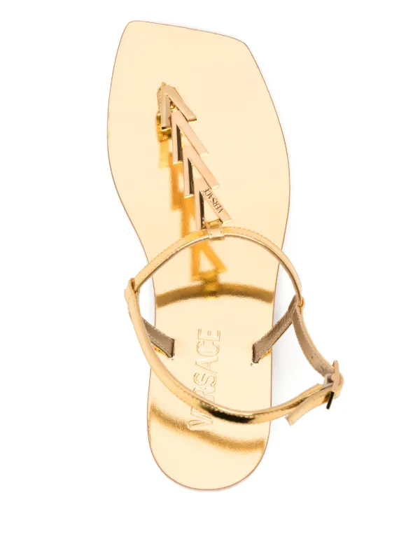 サンダル・ミュール VERSACE Sandals Women Leather Gold/Champagne VERSACE Embellished metallic snake-effect leather sandals
