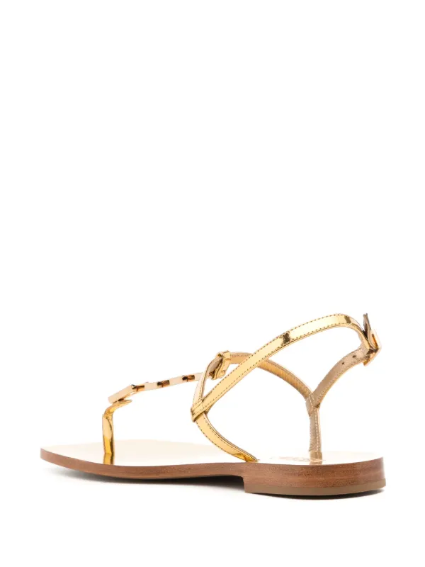 Versace Leather T-strap Sandals | Gold | FARFETCH