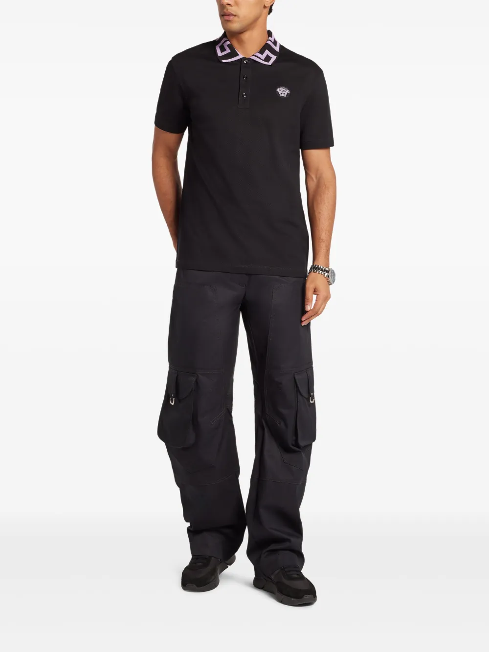 Versace Poloshirt met borduurwerk - Zwart