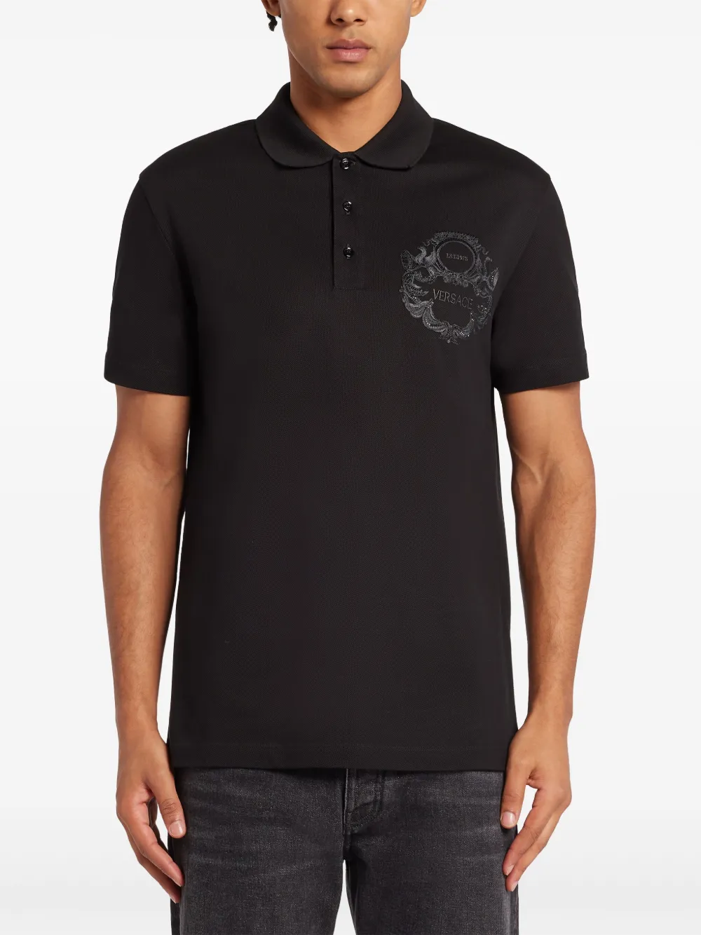 Versace Poloshirt met geborduurd logo Zwart