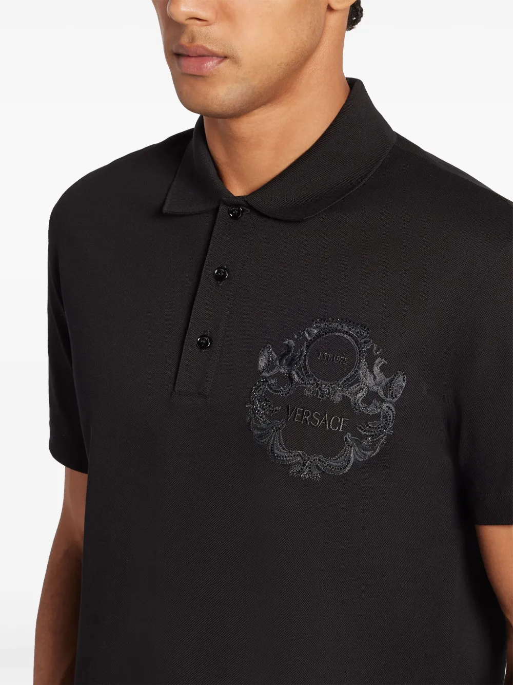 Versace Poloshirt met geborduurd logo Zwart