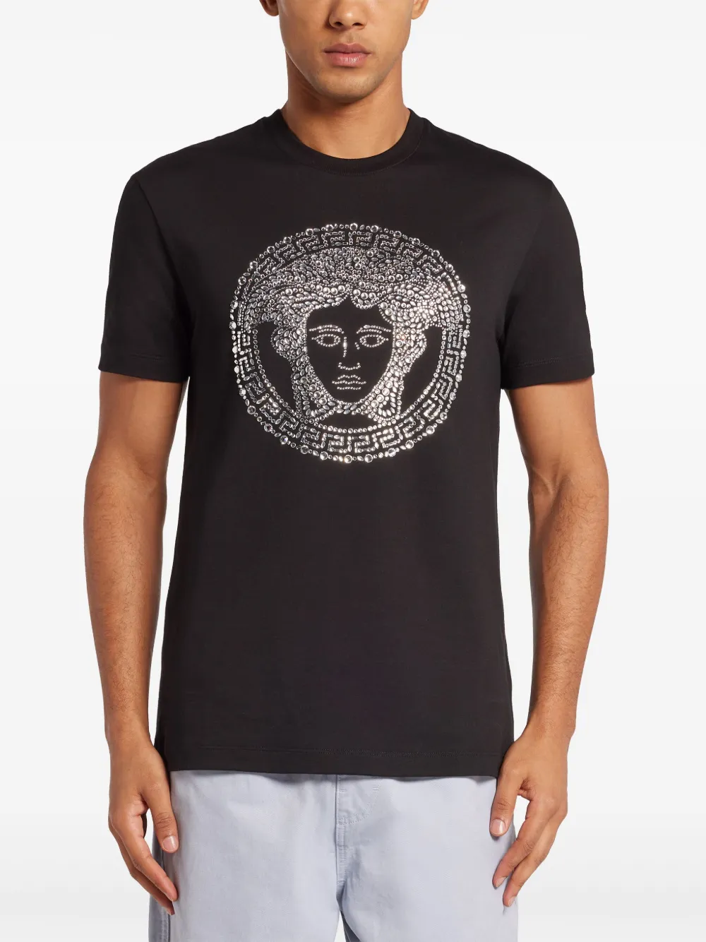 Versace Medusa T-shirt met stras Zwart