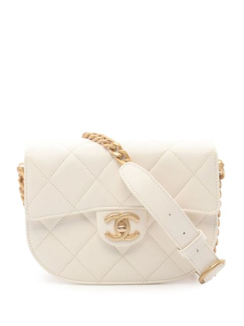 Cheap HOT SALE CHANEL 2021-2024 Mini CC Quilted Caviar Round Moon Messenger Flap crossbody bag Women