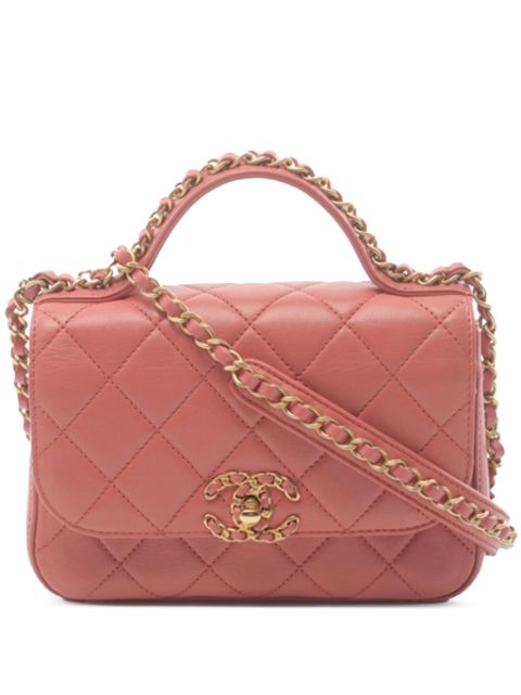 HOT SALE CHANEL 2019 Quilted Lambskin Chain Infinity Top Handle Flap satchel Women