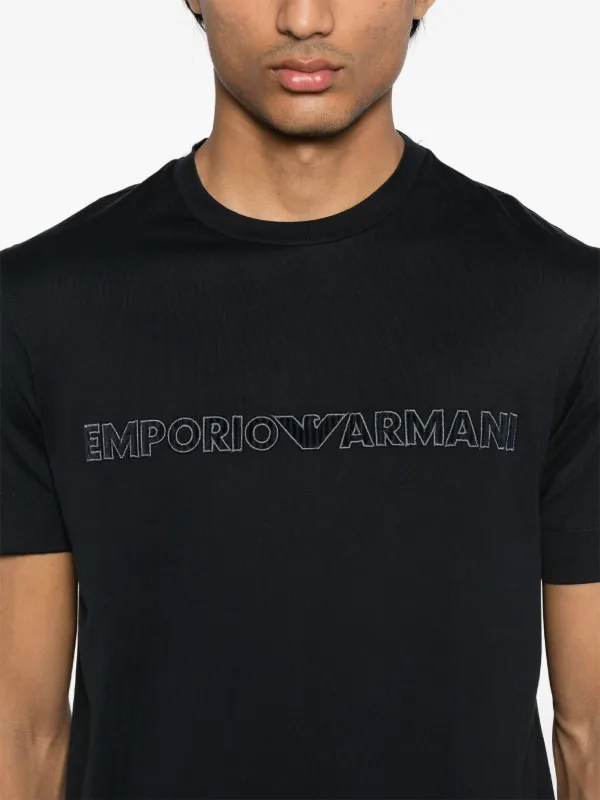 Emporio Armani logo-embroidered T-shirt | Blue | FARFETCH