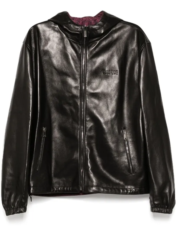 Versace Leather Hooded Jacket Black FARFETCH VN