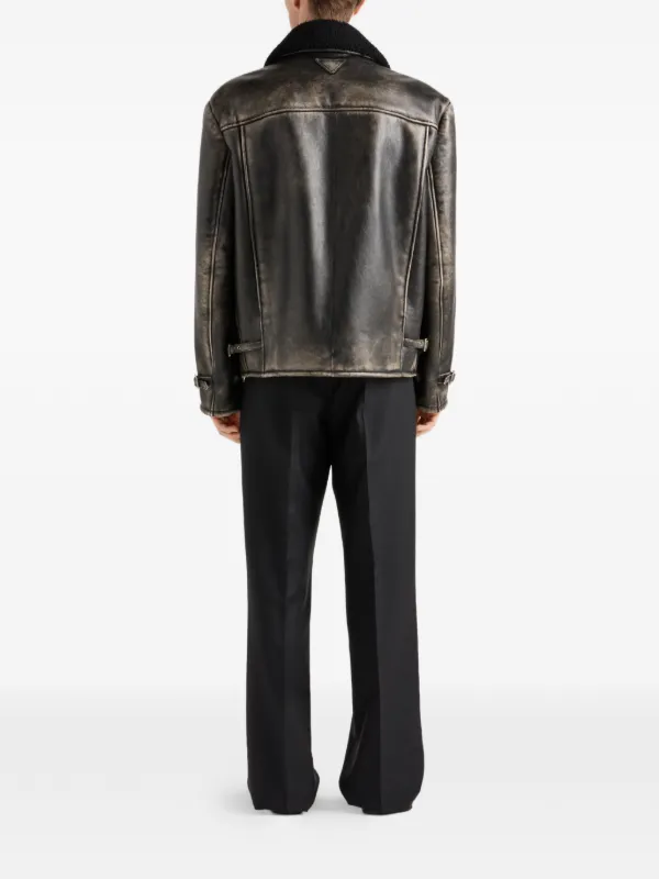 Prada shearling-collar Leather Jacket | Black | FARFETCH