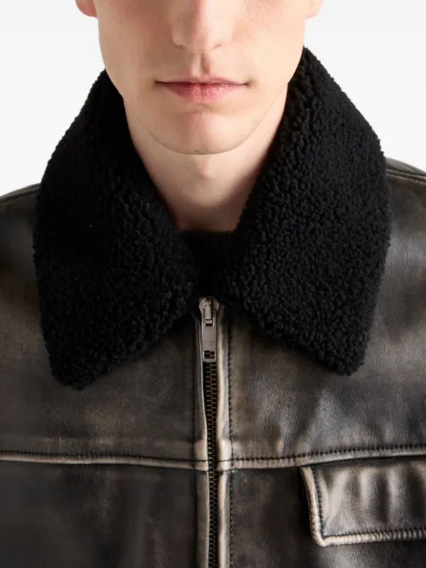 Prada shearling-collar Leather Jacket | Black | FARFETCH