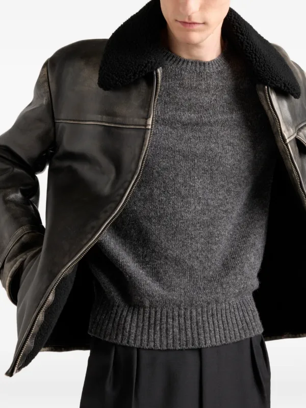 Prada shearling-collar Leather Jacket | Black | FARFETCH