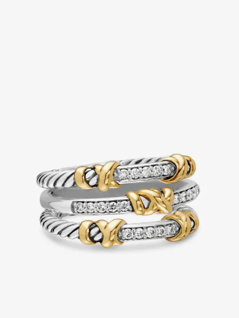 David Yurman 18kt yellow gold and sterling silver Petite Helena Wrap Three Row diamond ring (12mm)