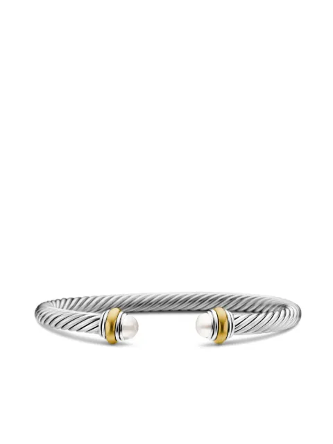 David Yurman pulsera Classic Cable en oro amarillo de 14kt y plata de ley con perla (5mm)