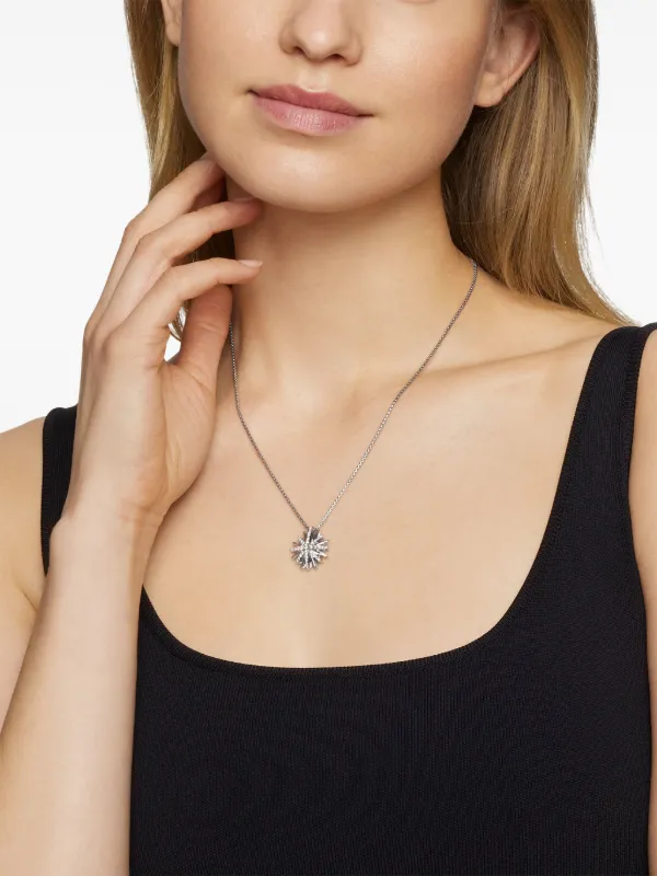 David Yurman Sterling Silver Starburst Diamond Pendant Necklace