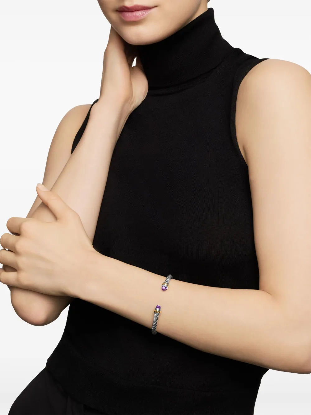 David Yurman 14kt Yellow Gold And Sterling Silver Classic Cable Amethyst Bracelet In Silber