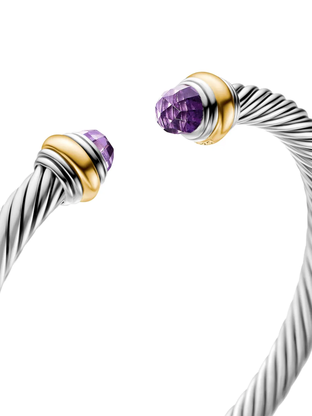 David Yurman 14kt Yellow Gold And Sterling Silver Classic Cable Amethyst Bracelet In Silber