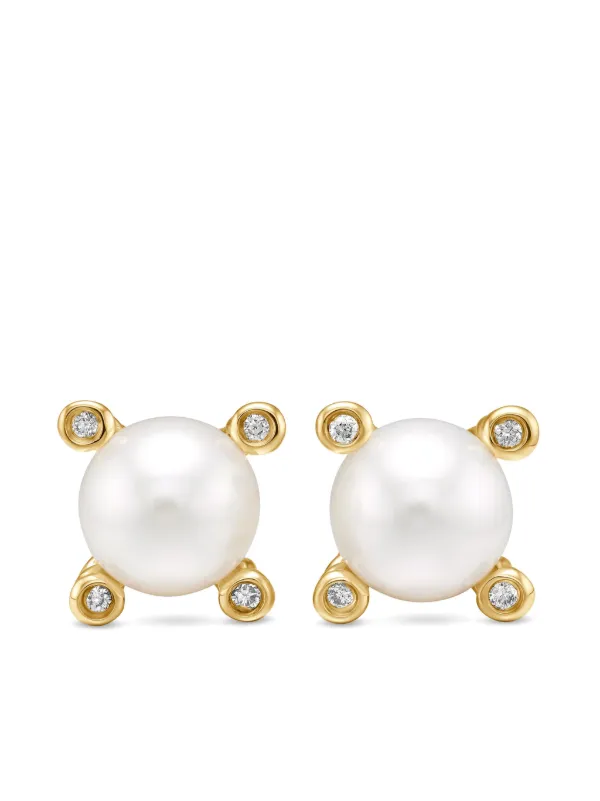 David Yurman 18K Yellow Gold Pearl and Diamond Stud Earrings (7.4mm)