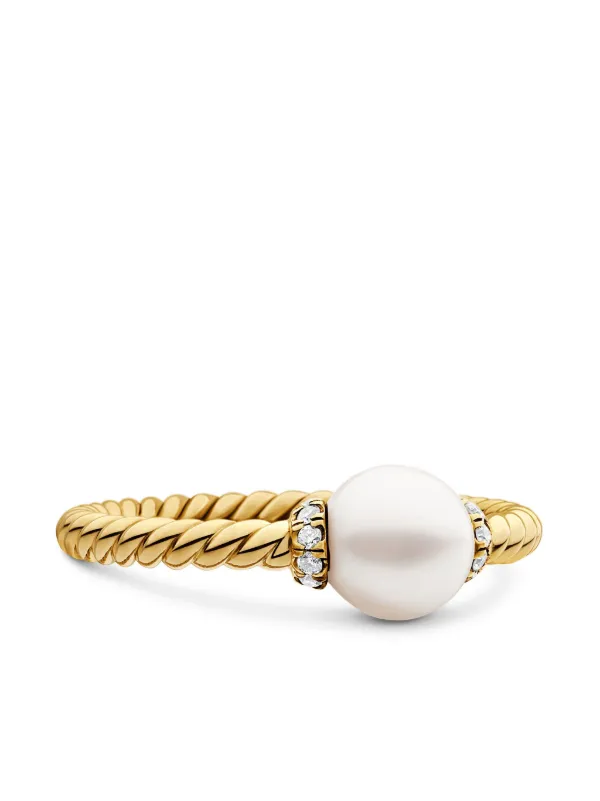 David Yurman 18kt Yellow Gold Petite Solari Station Pearl and Diamond Ring (2.3mm)