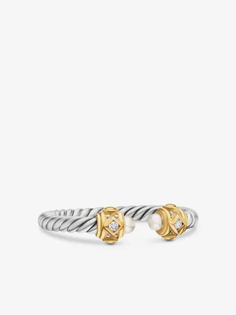 David Yurman 18kt yellow gold and sterling silver Renaissance pearl and diamond ring