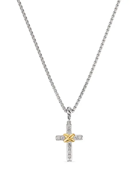 David Yurman collar Petite Cross de 20.8 mm en plata de ley con diamantes