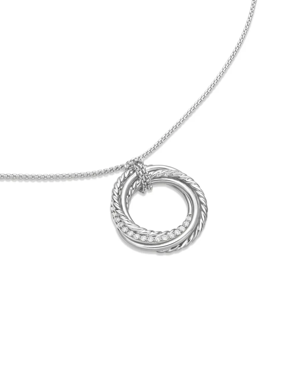 David Yurman Sterling Silver Crossover Pendant Diamond Necklace In 银色