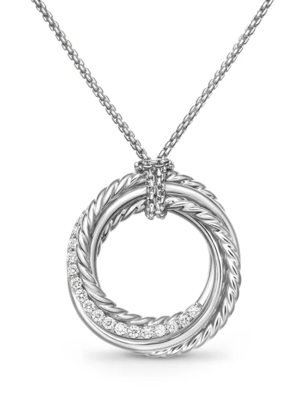David Yurman Sterling Silver Crossover Diamond Pendant Necklace (21mm)